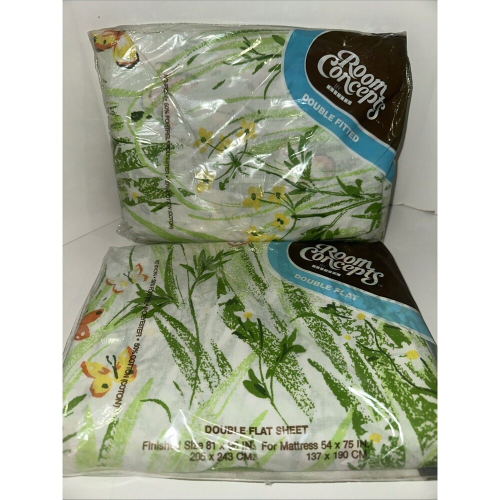 VTG Bibb Room Concepts Double Bed Flat & Fitted Sheet NEW Spring Meadow